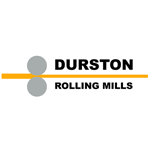 Logo for Durston Rolling Mills featuring black text and an orange and gray graphic