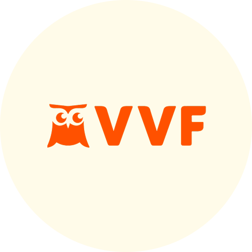 Logo de VVF avec un hibou stylisé en orange à gauche du texte