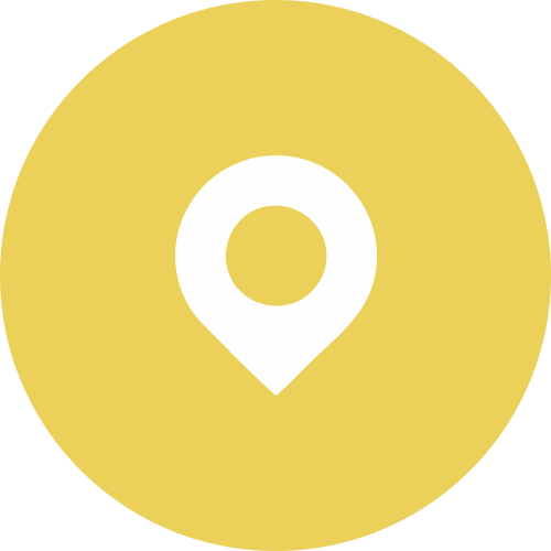 Icône de localisation de couleur blanche sur un fond jaune.