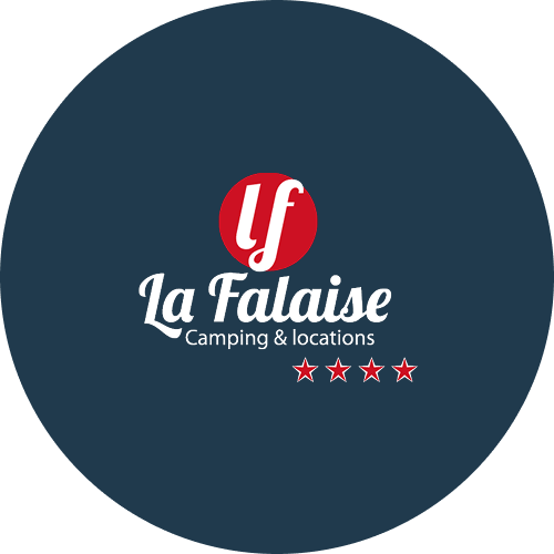 Logo de La Falaise Camping & Locations avec le texte et quatre étoiles en dessous