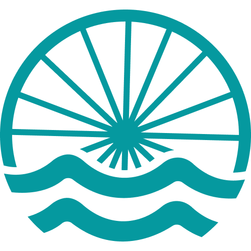 Logo illustrant une roue de vélo avec des vagues en dessous, imageant une déclinaison du logo de Ti'Cycles.