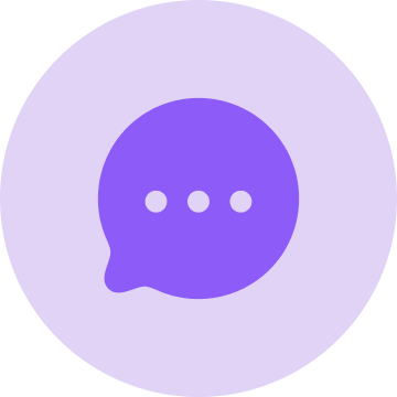 Purple speech bubble icon with three dots inside.
