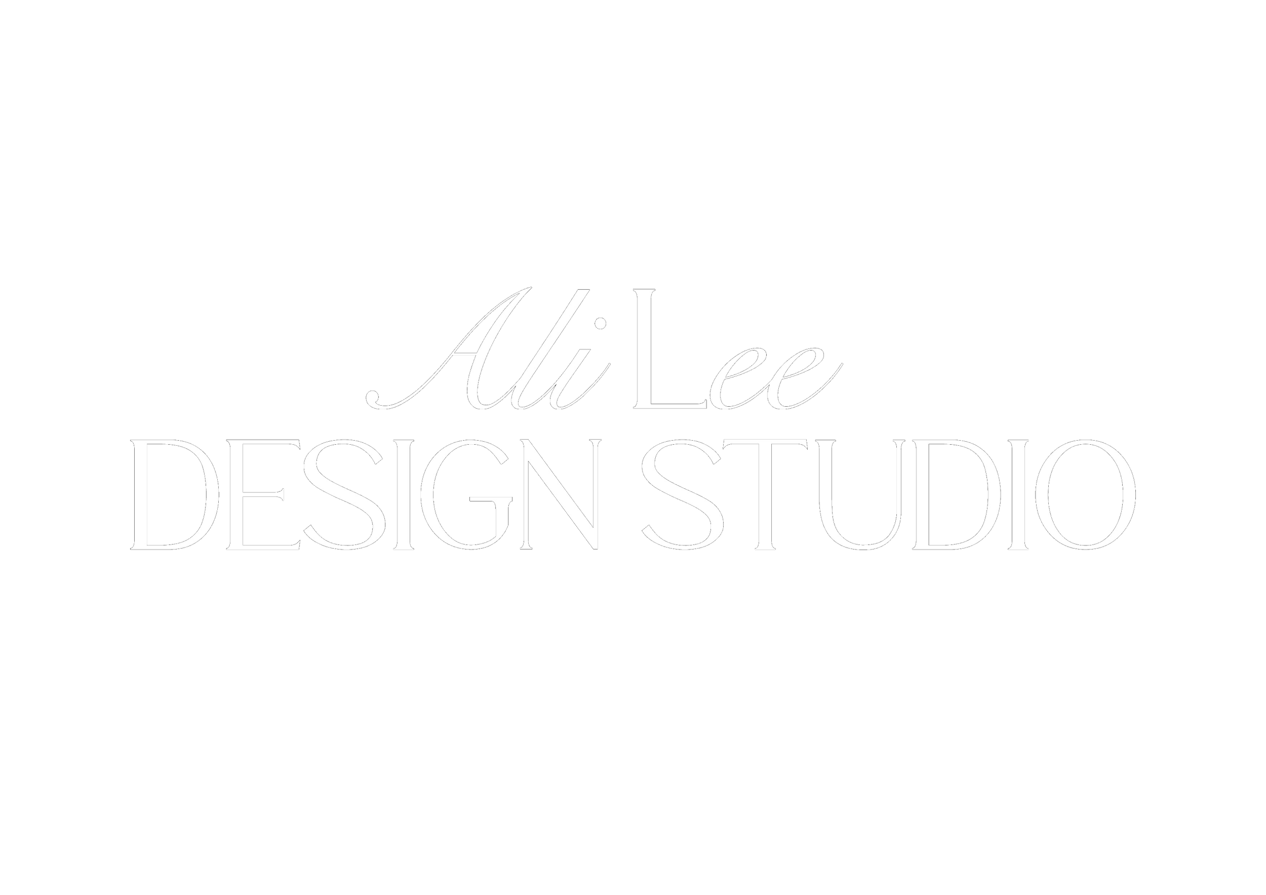 Black background with white text saying "Ali Lee DESIGN STUDIO" in a script and serif font.