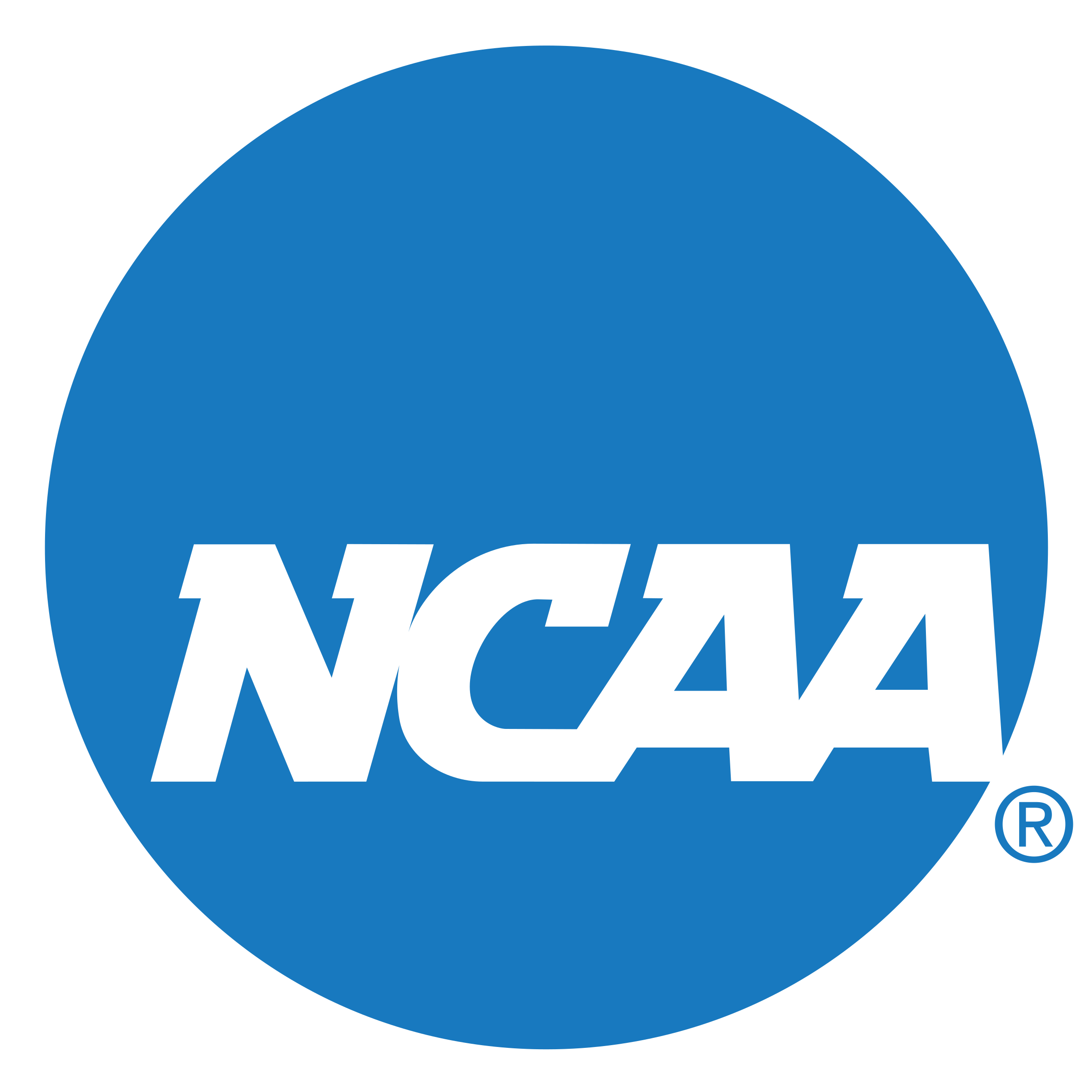 NCAA logo with blue circle background and black text.