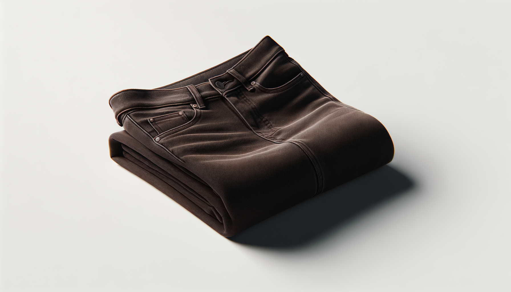 Pantaloni in pelle neri piegati su una superficie bianca