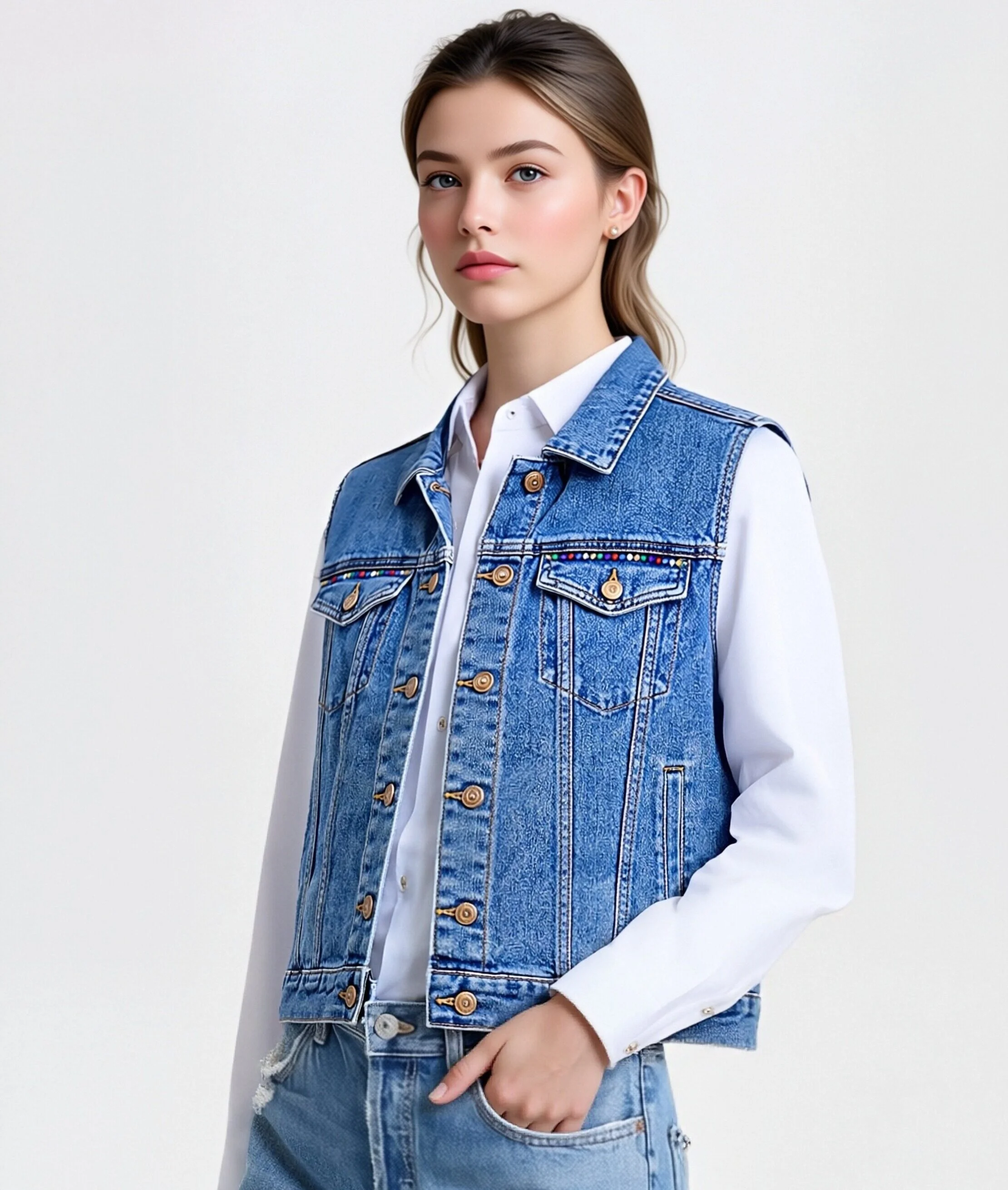 Gilet di jeans vintage ricamato 989