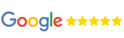 Google logo with a five-star rating graphic