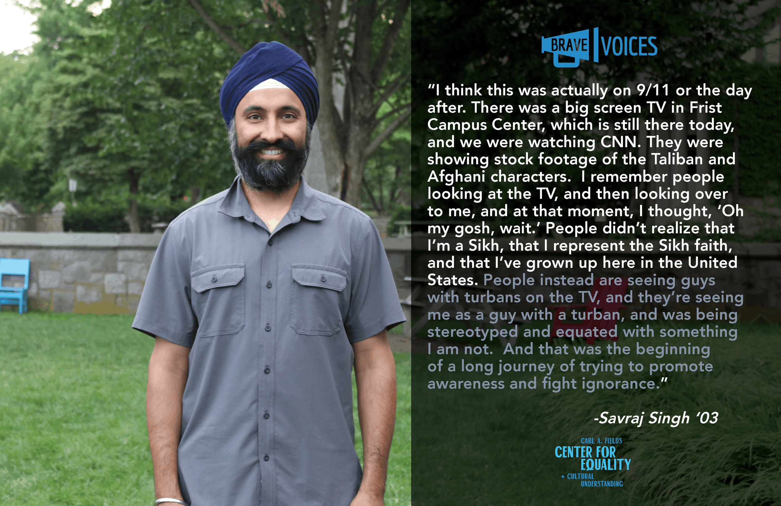 “I think this was actually on 9/11 or the day
after. There was a big screen TV in Frist
Campus Center, which is still there today,
and we were watching CNN. They were
showing stock footage of the Taliban and
Afghani characters. I remember people
look