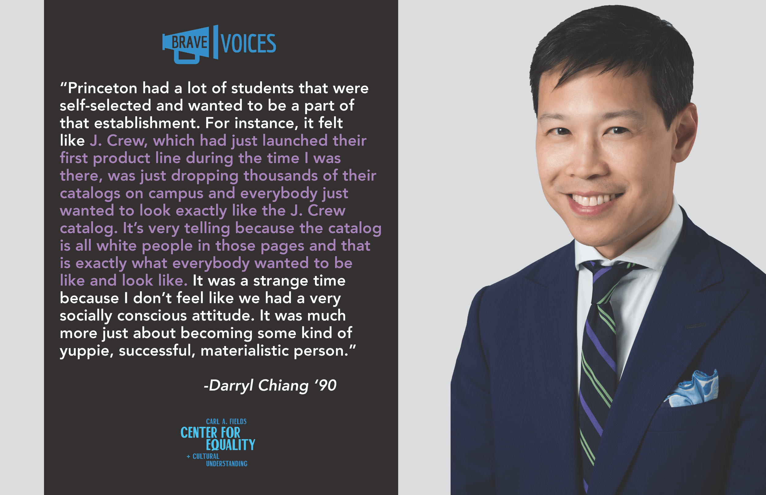 “Princeton had a lot of students that were
self-selected and wanted to be a part of
that establishment. For instance, it felt
like J. Crew, which had just launched their
first product line during the time I was
there, was just dropping thousands of t
