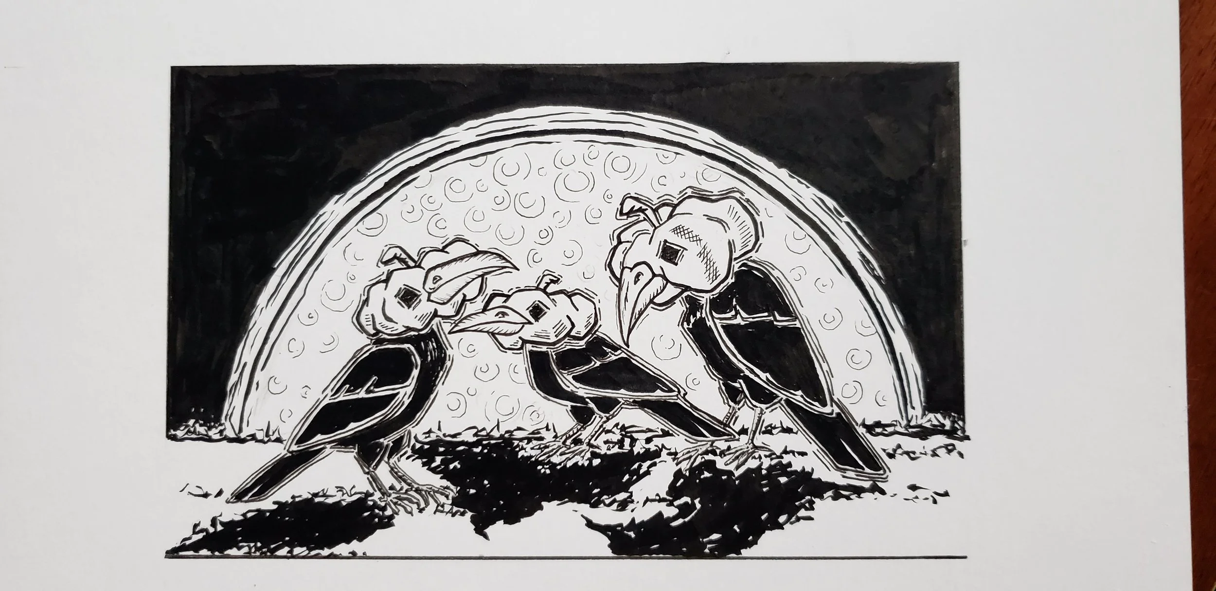 original ink drawing that print and sculpture where based on