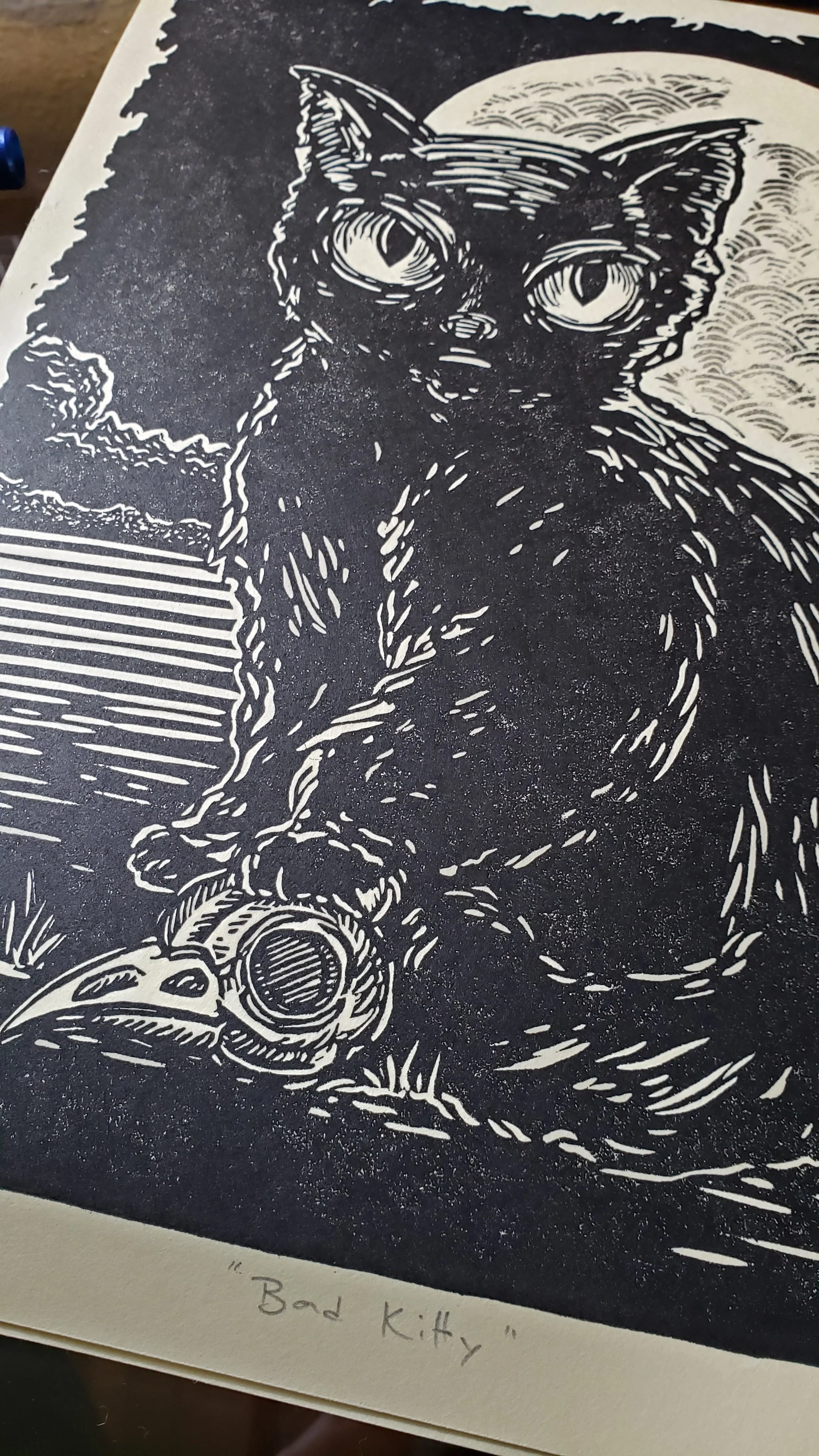 detail of "Bad Kitty" print