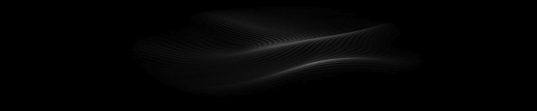 Abstract black background with white flowing wave lines.