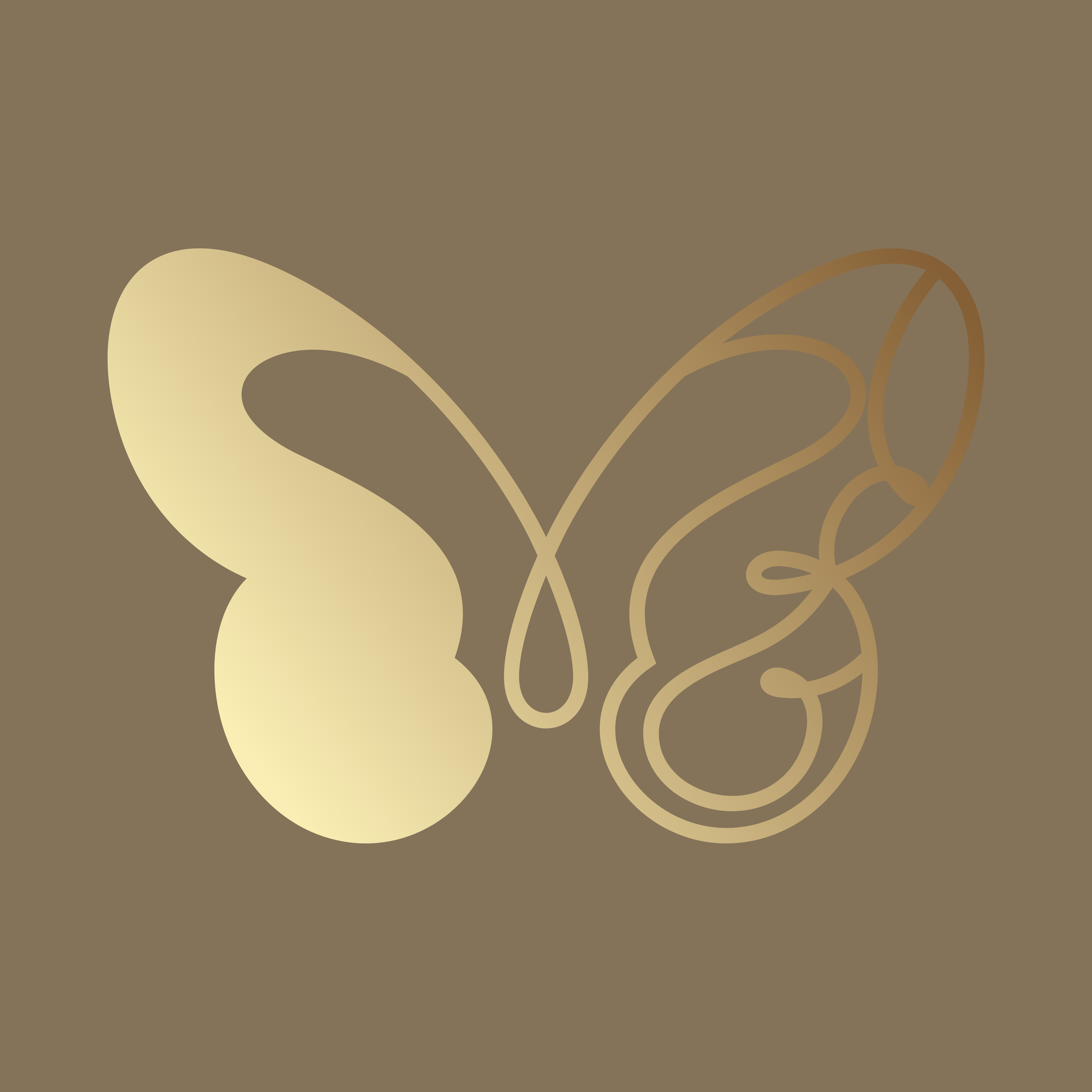 Ilustração de uma borboleta com uma metade sólida na cor bege e a outra com um contorno fino.