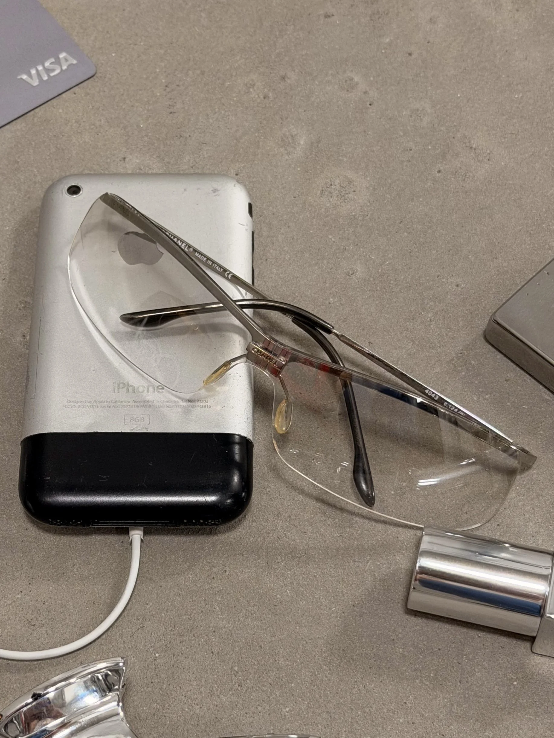 early 2000s chanel silver metal rimless shield sunglasses