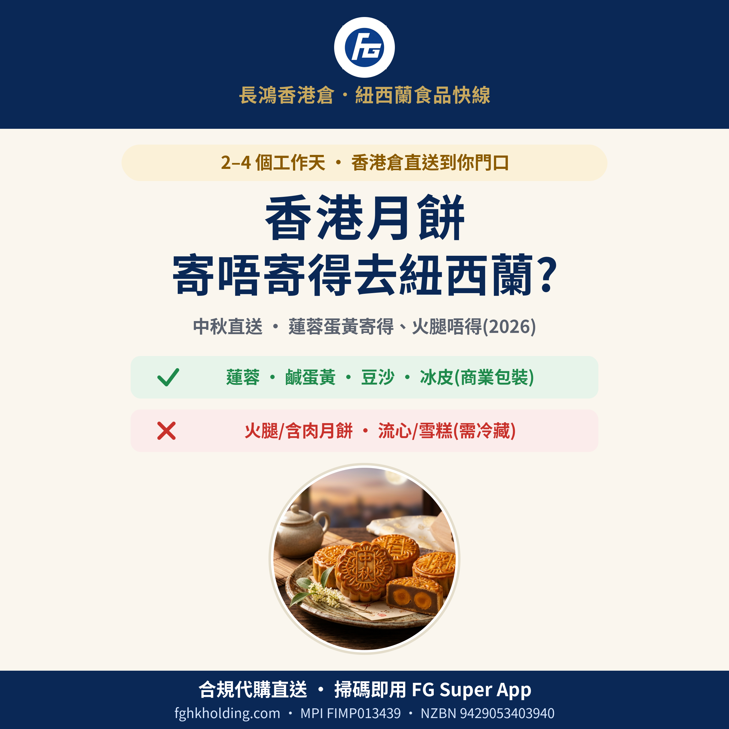 香港月餅寄唔寄得去紐西蘭?蓮蓉蛋黃寄得、火腿月餅唔得(2026)