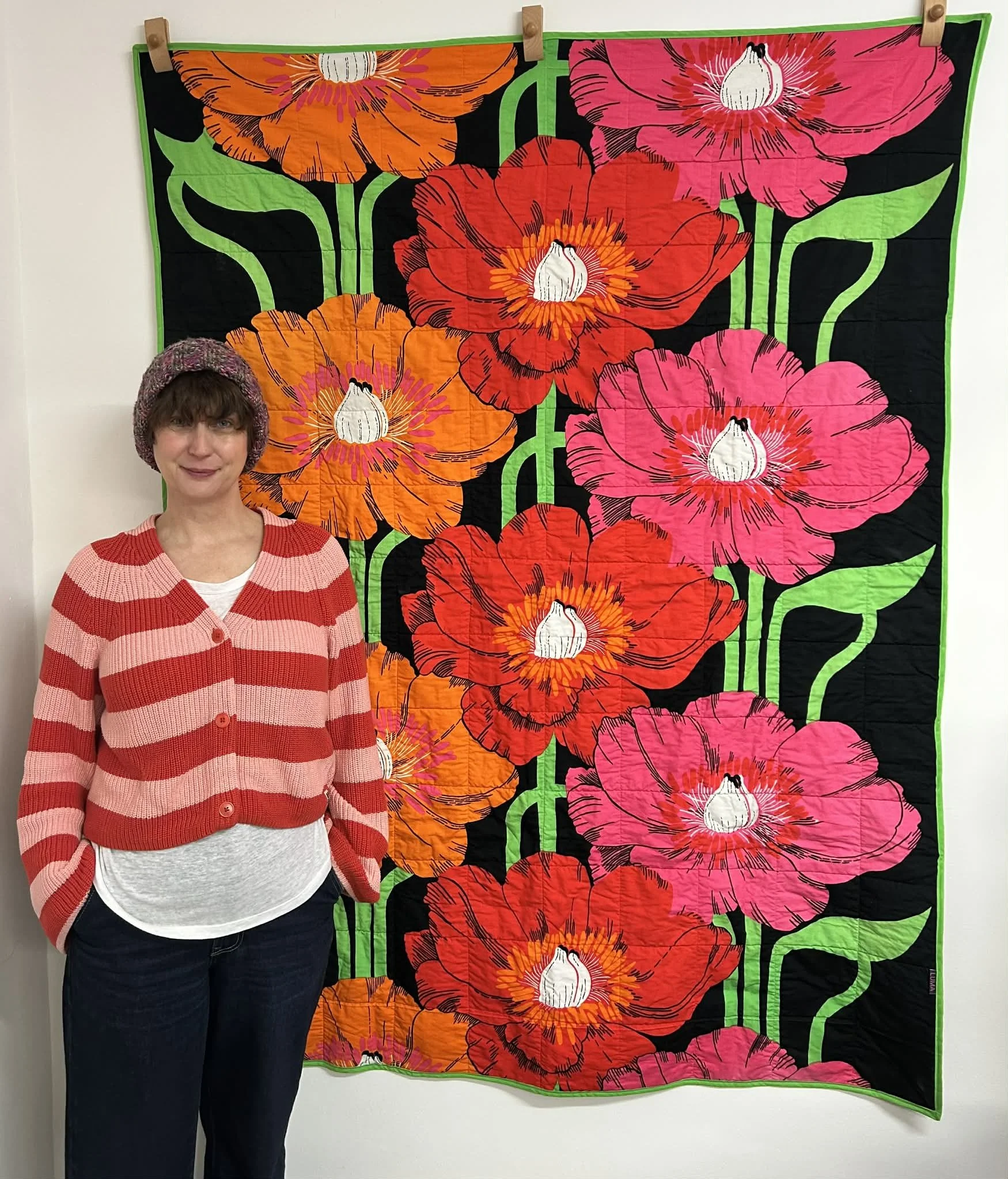 Handcrafted vintage fabric poppy throw