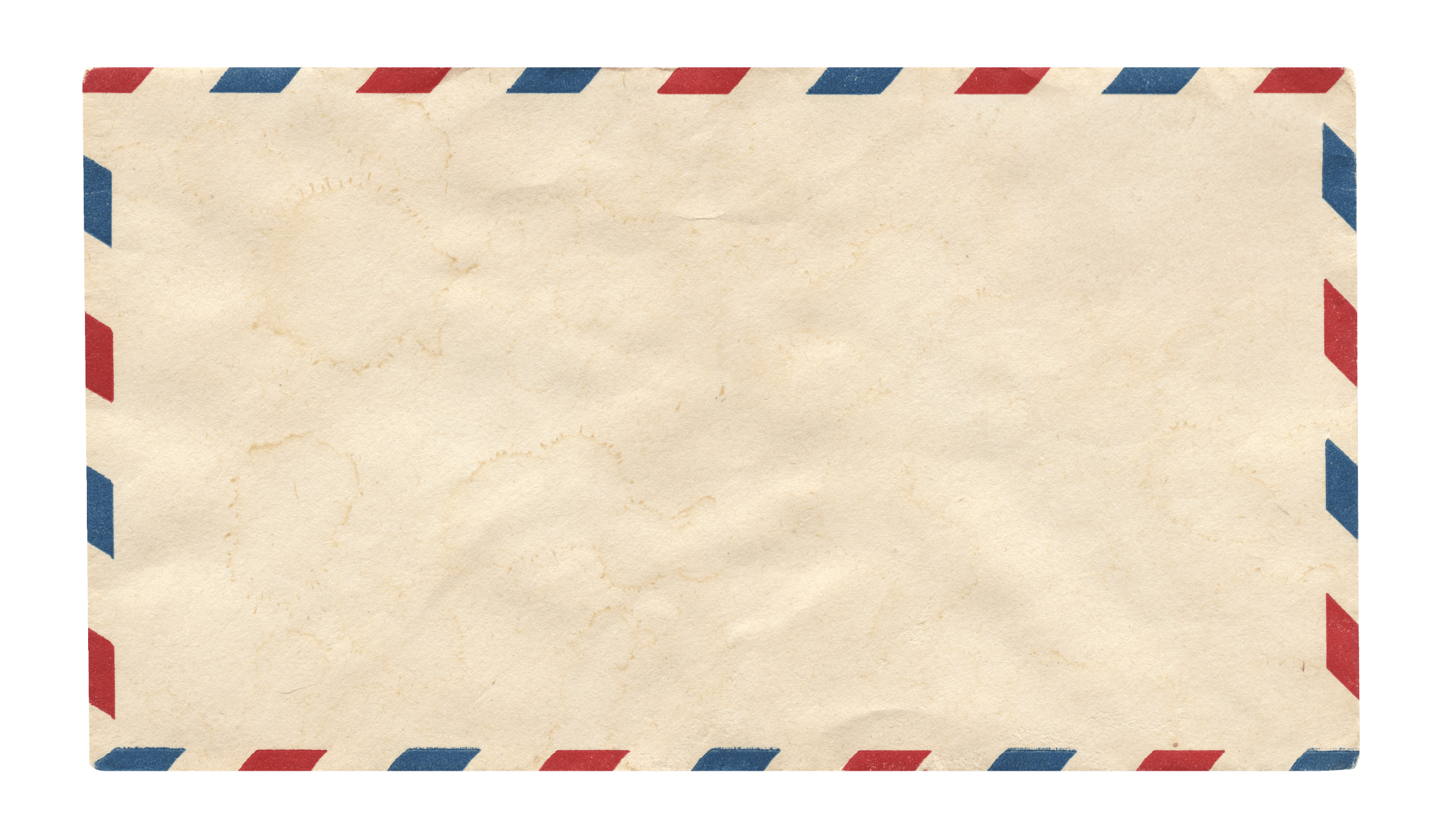 An empty vintage airmail envelope with red, white, and blue border design.