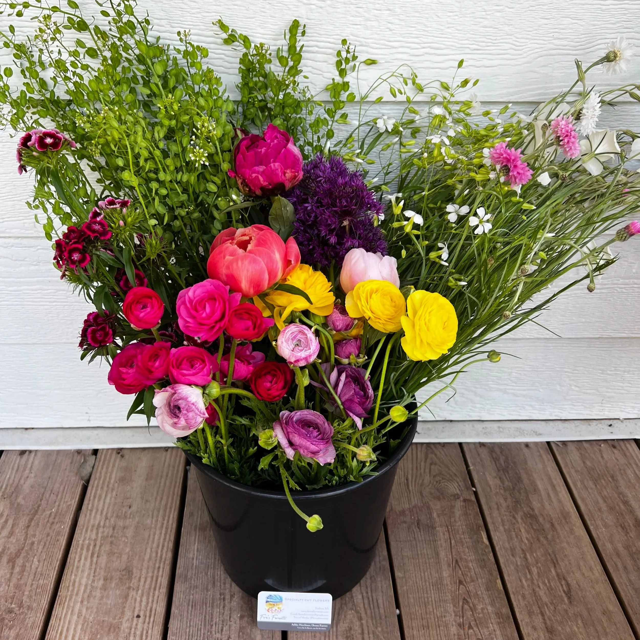 bucket of early spring flowers