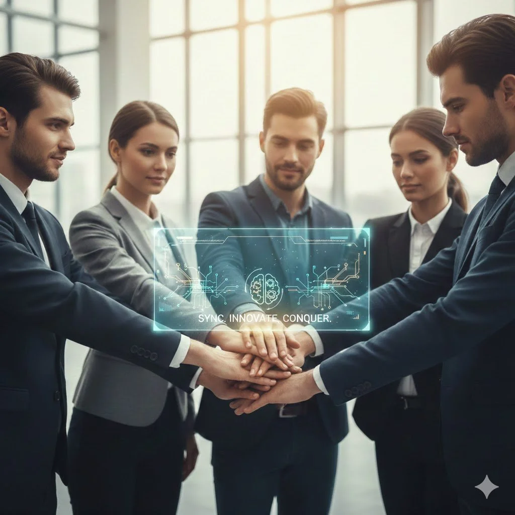 Equipo de trabajo, liderazgo, sinergia, empatía, pensamiento lateral, ser disruptivo, objetivos en común, coordinación, soluciones ingeniosas, trabajo por objetivos sincronizados:"Sync, Innovate, Conquer".