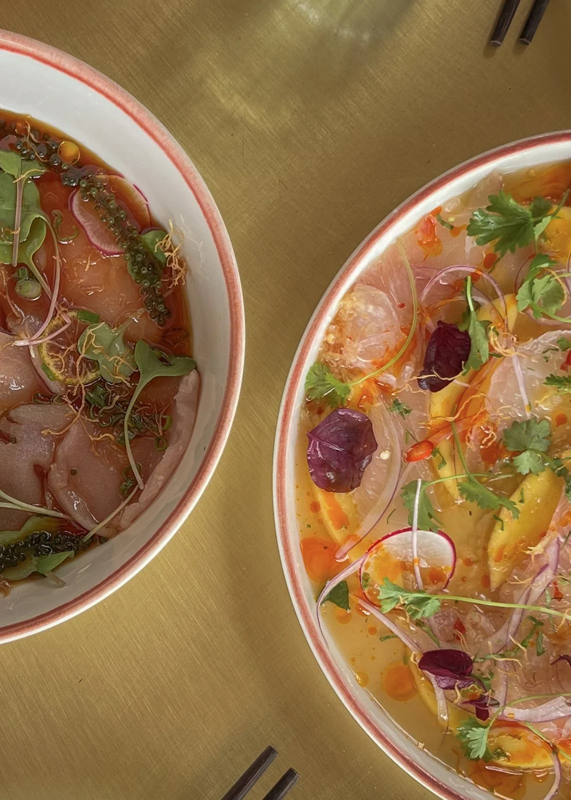  Two ceviche bowls at Mango Rooms in Hoi An — a highlight of our meal there