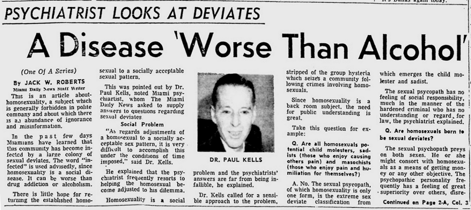 A Disease ‘Worse Than Alcohol’ was published in The Miami News Aug 13, 1954.