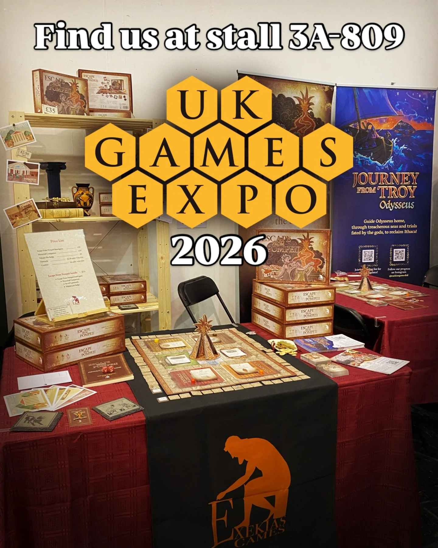 We&rsquo;ll be back at the @ukgamesexpo in six weeks time! Join us at the NEC Birmingham, 29th-31st May for a weekend full of games!

You can now order Escape From Pompeii to collect at UKGE from our website (exekiasgames.com), to save yourself the s