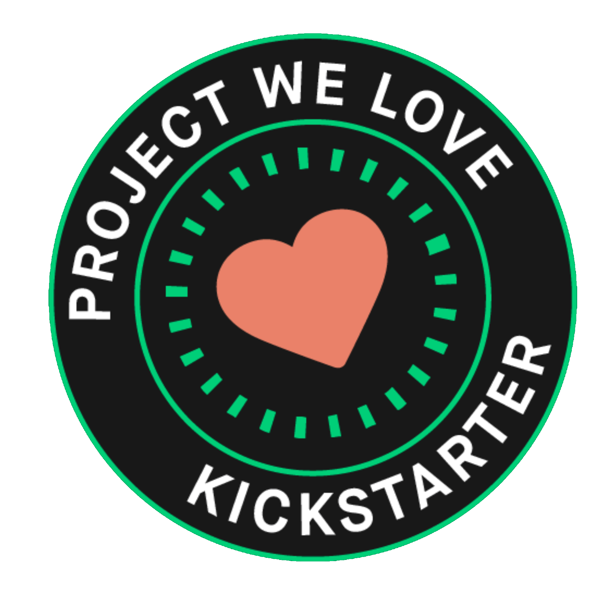 A badge reading 'project we love, kickstarter' with a heart symbol