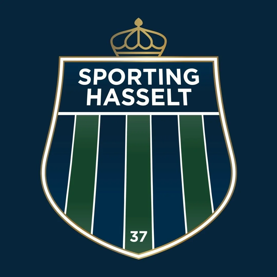 Logo of Sporting Hasselt, a sports team or club, featuring a crest with a crown at the top, the team name in white letters, and green stripes at the bottom with the number 37.