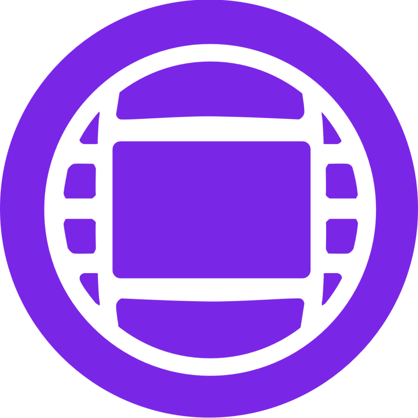 Icon of a film reel with a purple background.