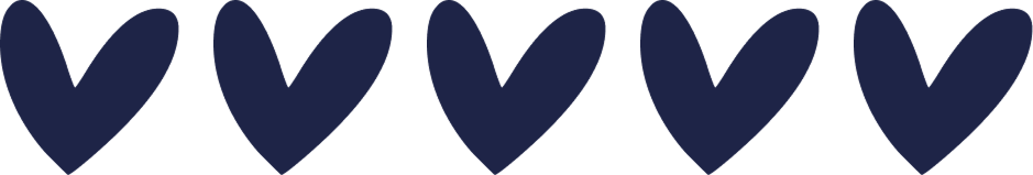 A row of five dark blue hearts aligned horizontally.