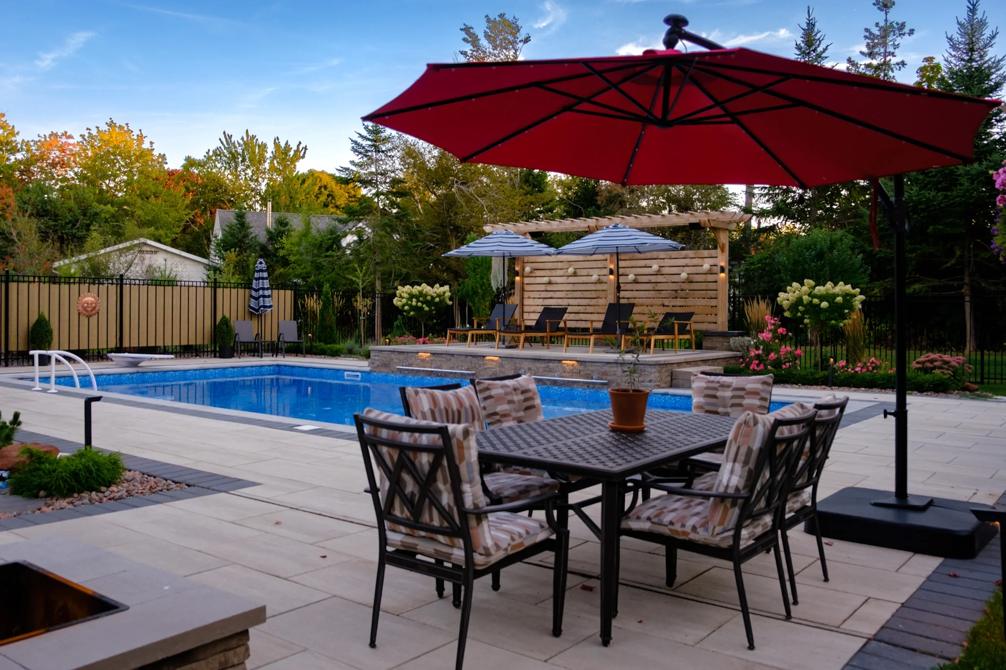 pool patio landscaping pei stratford dining area and sun lounging patio