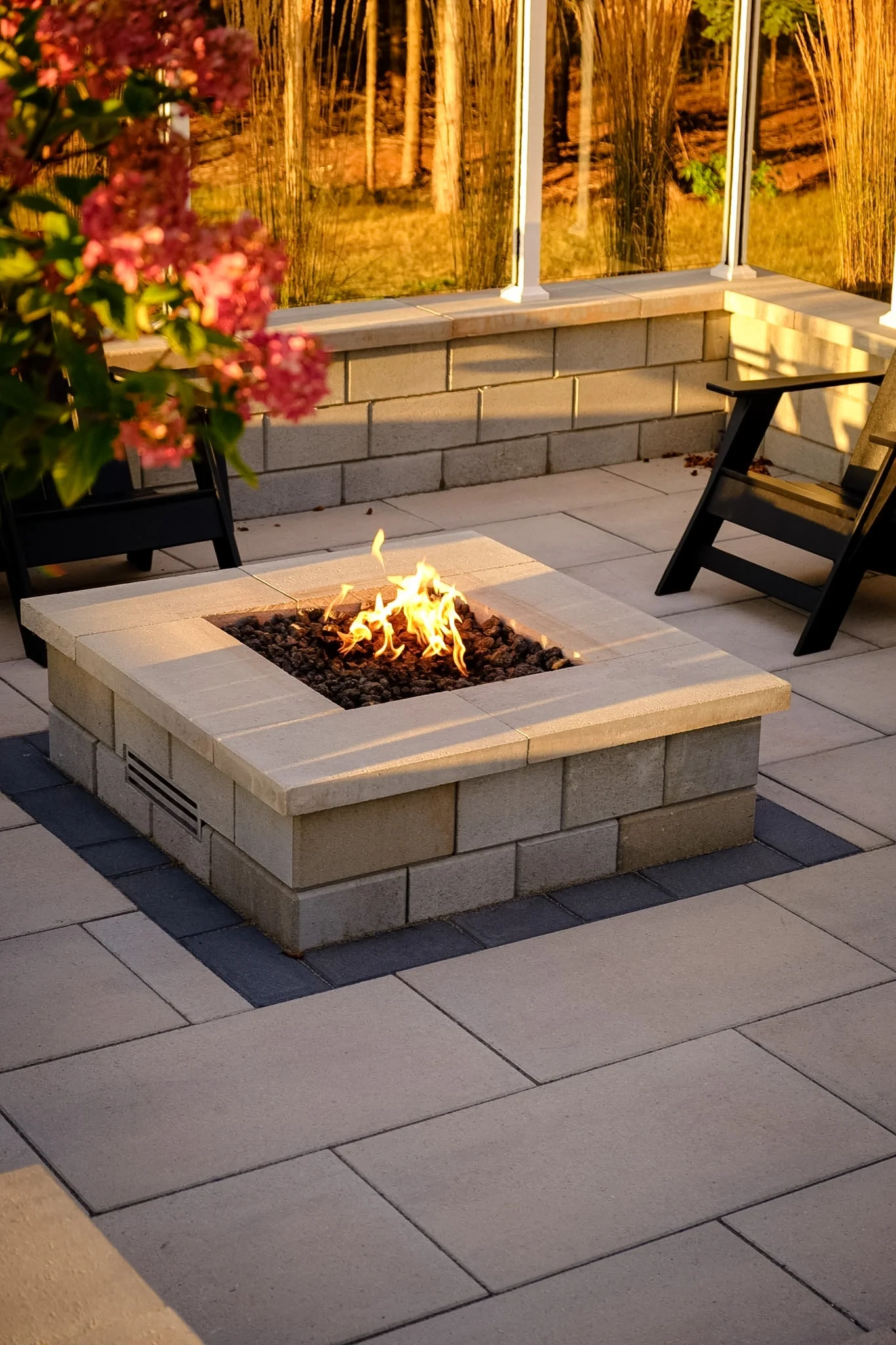 fire pit natural gas techo bloc pavers landscaping in PEI
