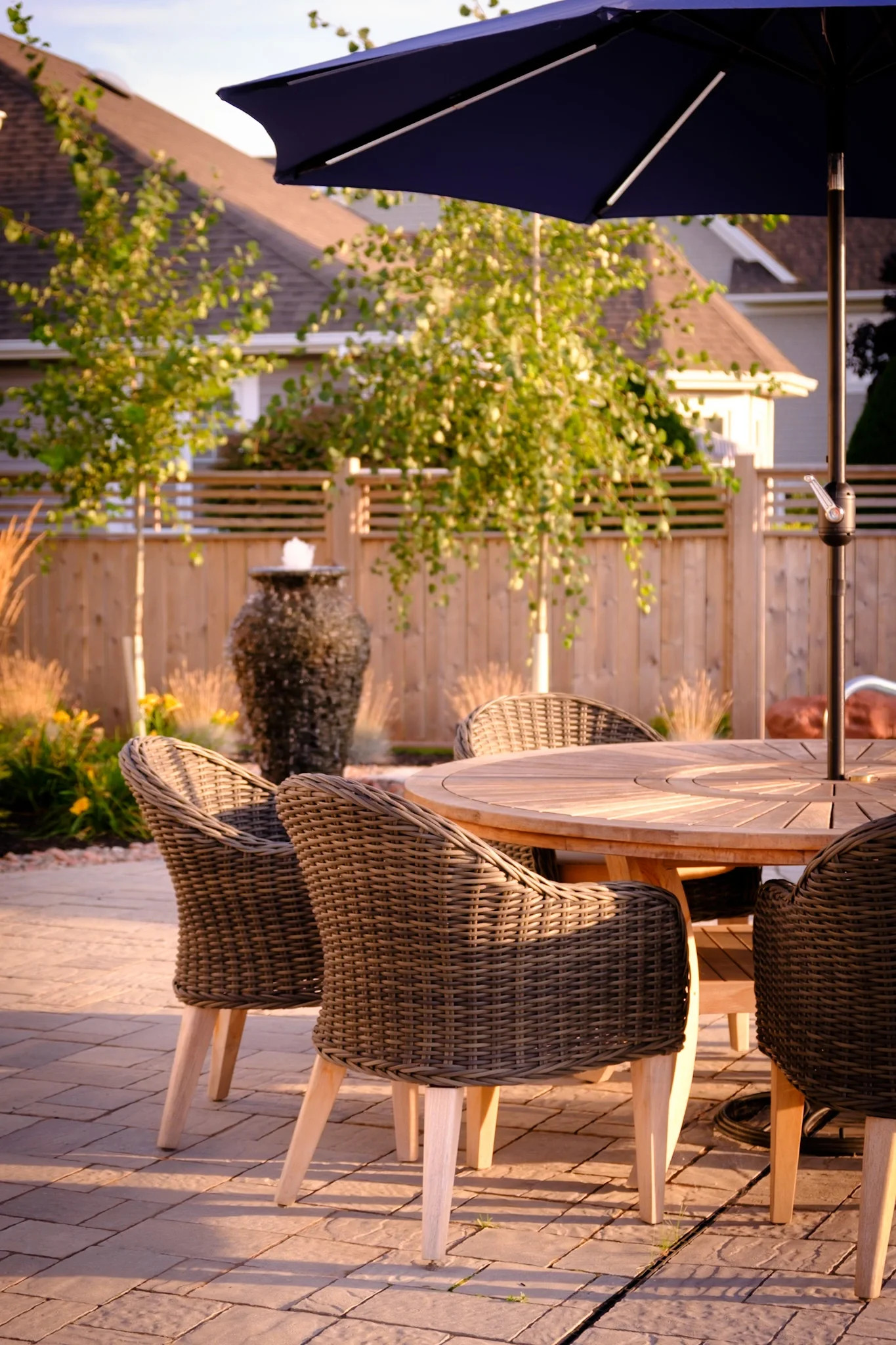 water feature dining table privacy planting landscaping prince edward island