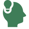 Silhouette of a head with a gear inside, representing thinking or ideas.