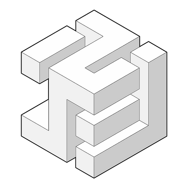 3D isometric illustration of a white labyrinth-like structure on a black background.