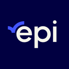 Logo with a check mark symbol and the word 'epi' on a dark blue background.