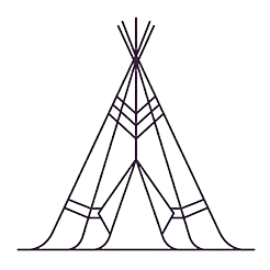 Geometric drawing of an outline square with sections divided by vertical, horizontal, and half circle lines.