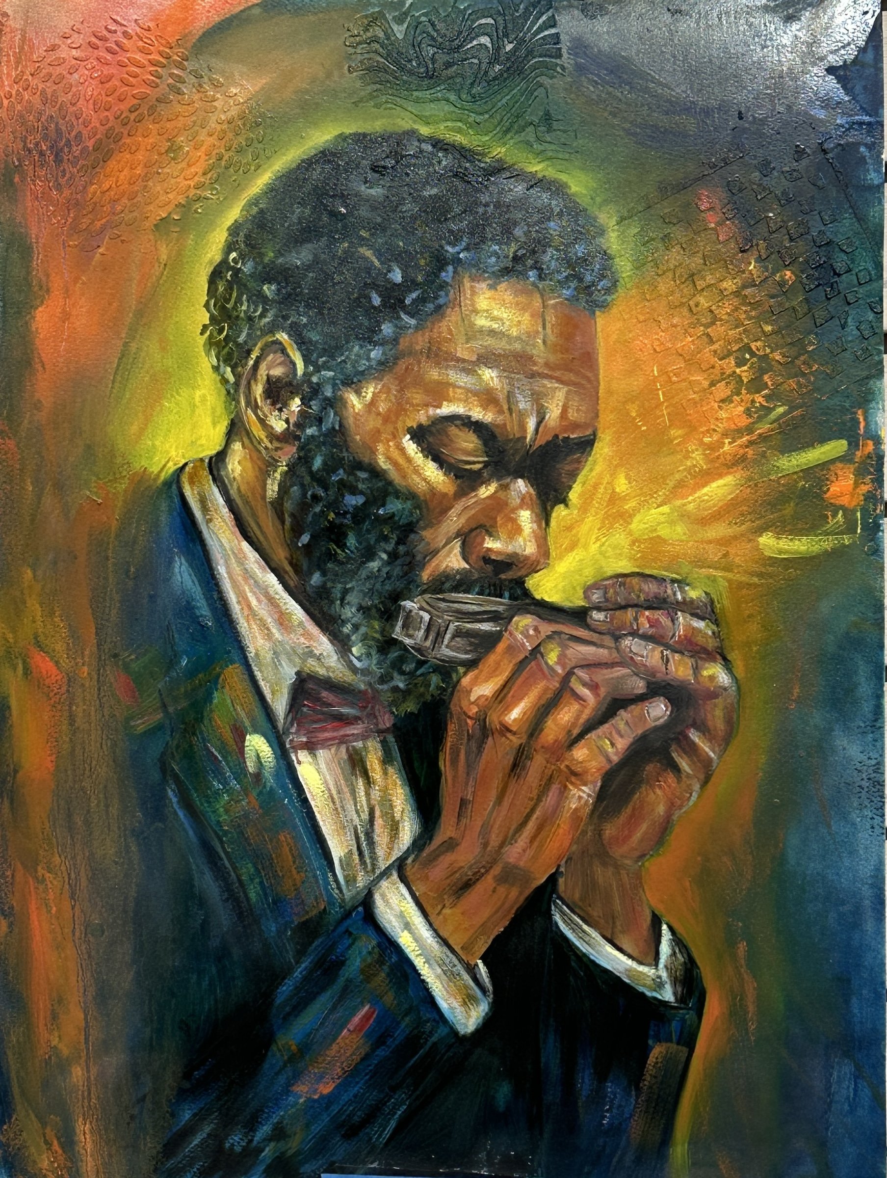 Harmonica Jazz Vibes - Original Mixed Media Painting