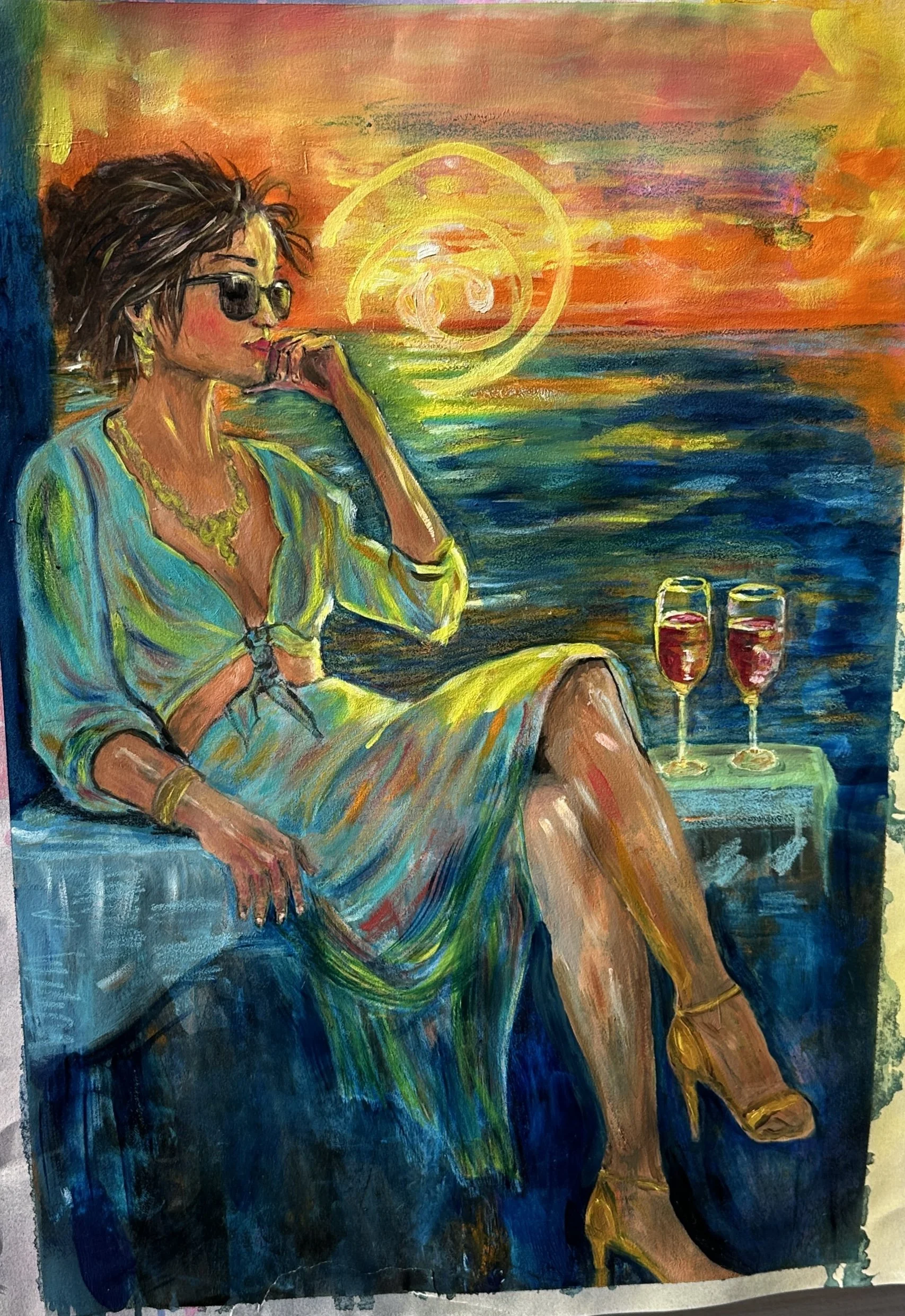 Sunset Contemplation: Mixed Media Painting