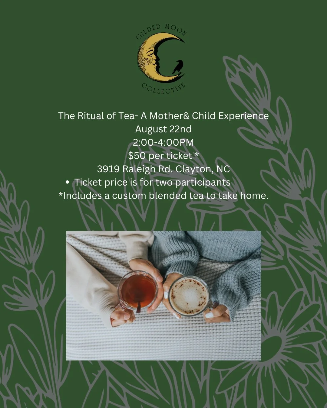 The next Ritual of Tea experience is here! August 22nd 2:00-4:00PM. 

This time we are creating space for mother and child to come together in community to learn how they can create mindfulness and connection through the ritual of making tea. This cl