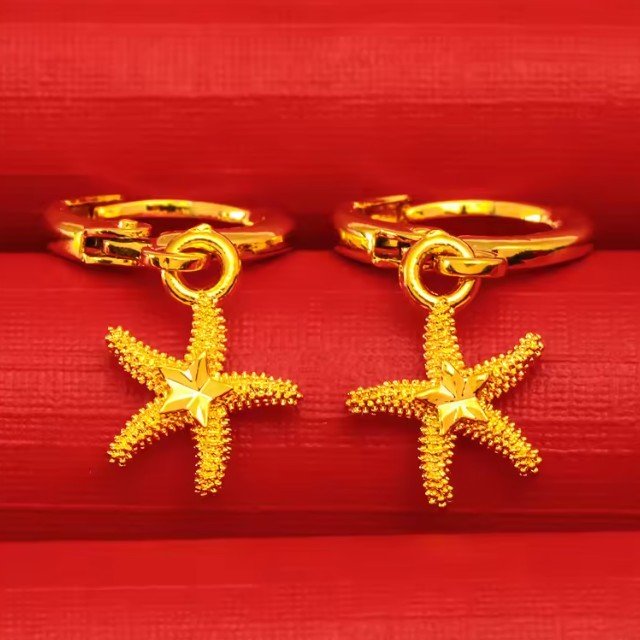Golden Starfish Charm Earrings