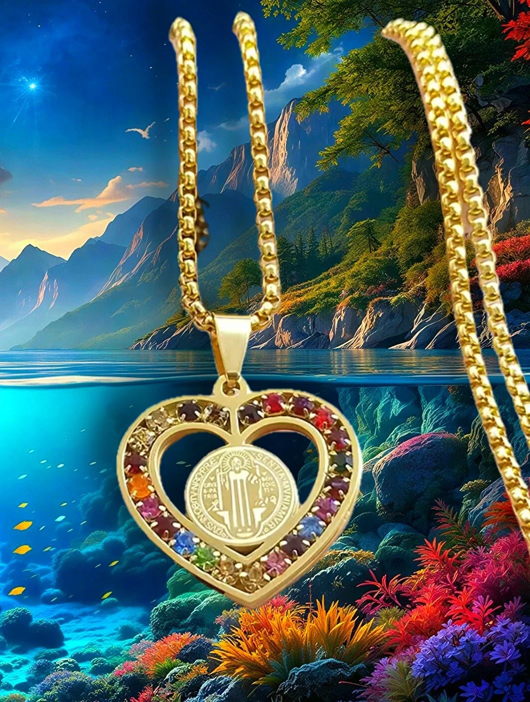 The Ultimate Sacred St Benedict Pendant Golden Heart