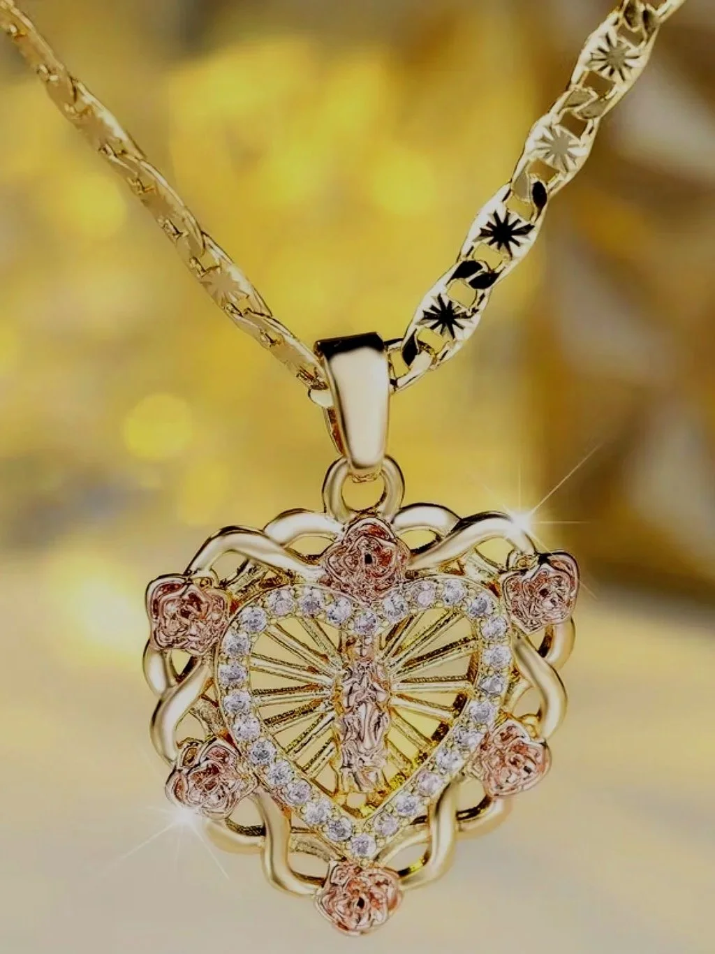 ROSES+HEART+MOTHER +MARY+GOLDEN+HEART+PENDANT+PRAYER++DIVINE+SPIRITUAL+RELIGIOUS+FAITH+BIBLE+REVMARIAPIO+GOSPEL+WORSHIP+SACRED+JEWELRY