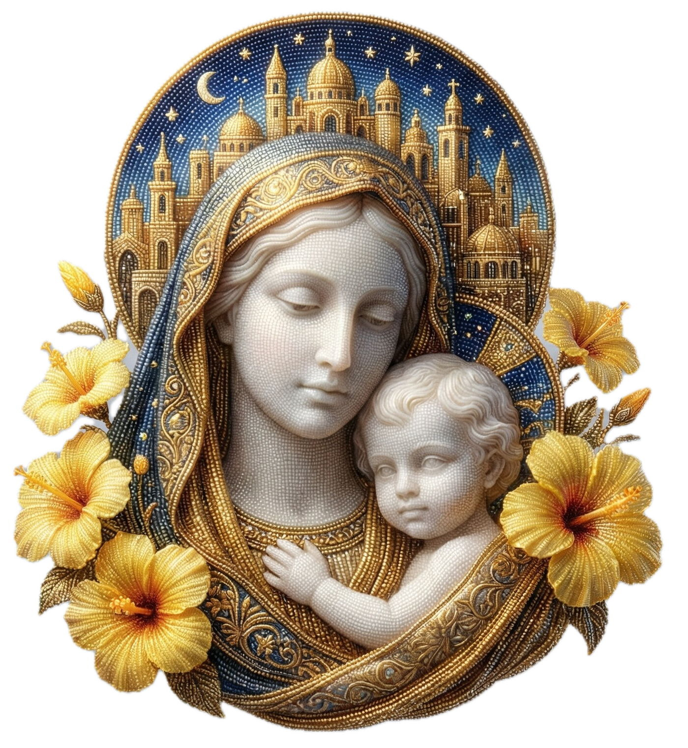 Religious artwork of Madonna Mother Mary with the child Jesus church cathedral faith religion catholic heaven divine worship bible