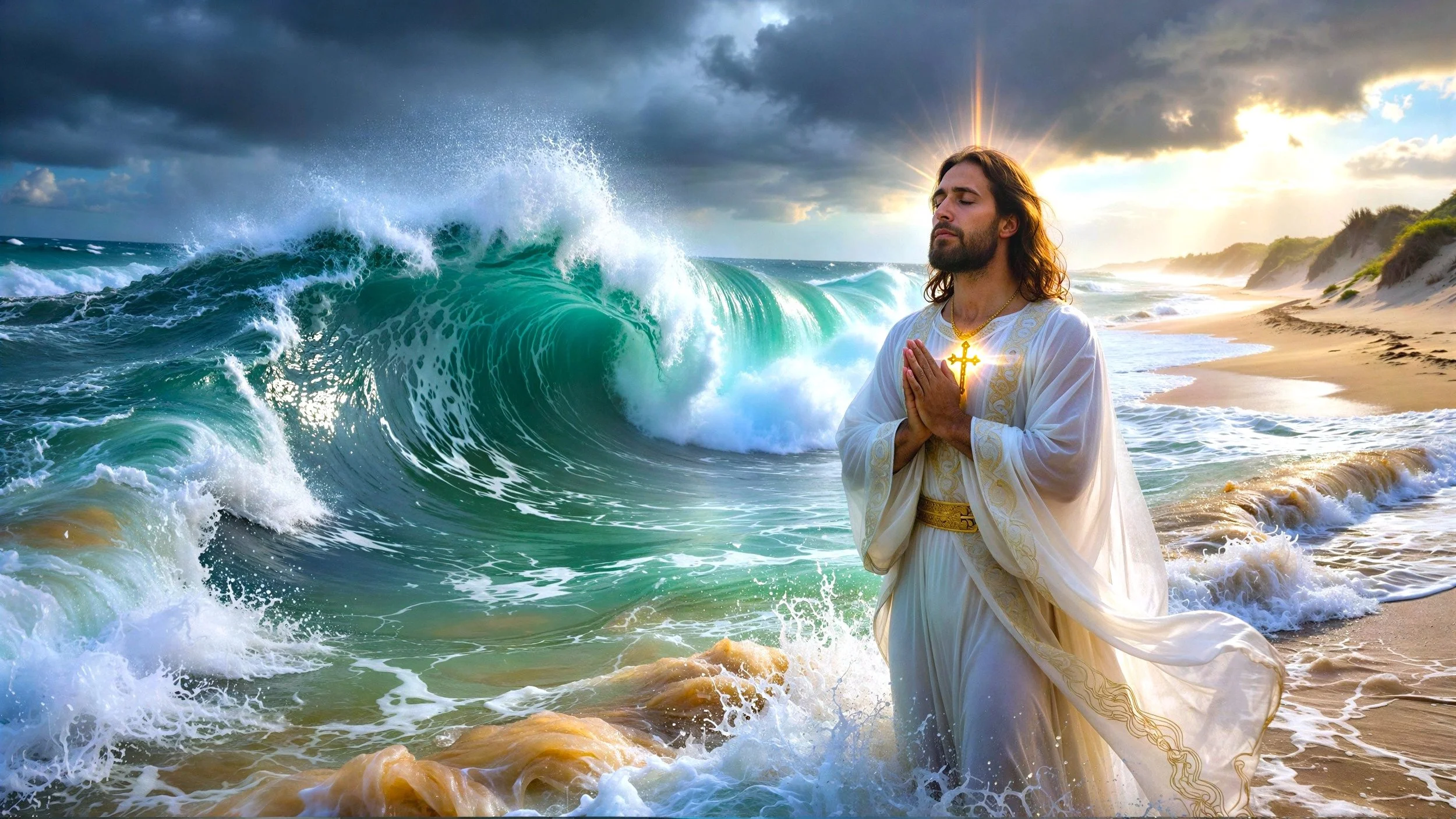 Religious artwork of Our Savior Jesus Christ in prayer christian devotion worship blessings faith religion miracles heavenl holy spirit