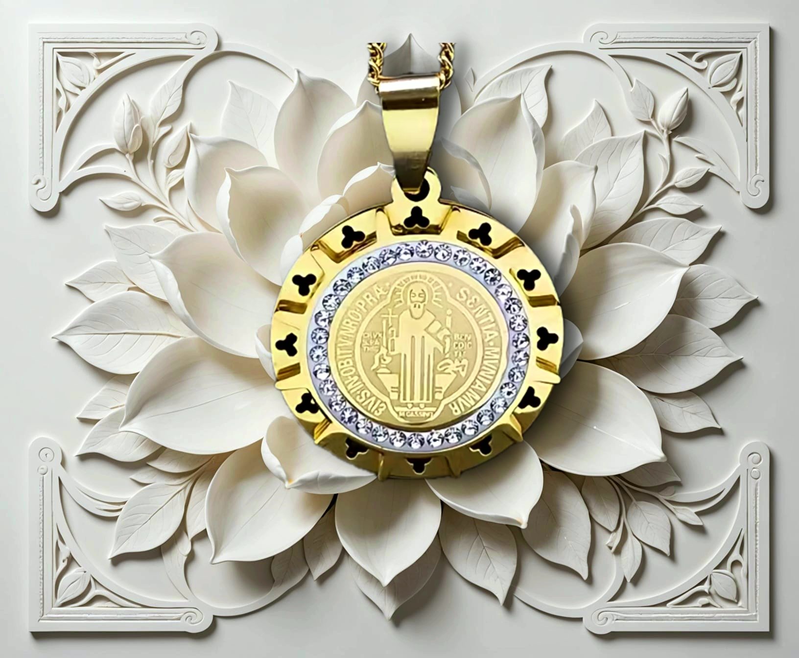 St. Benedict Divine Protection Medal Necklace Gold-plated