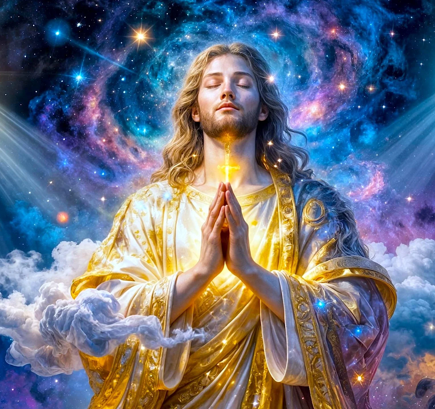 Religious artwork of Our Savior Jesus Christ modern art cosmic background