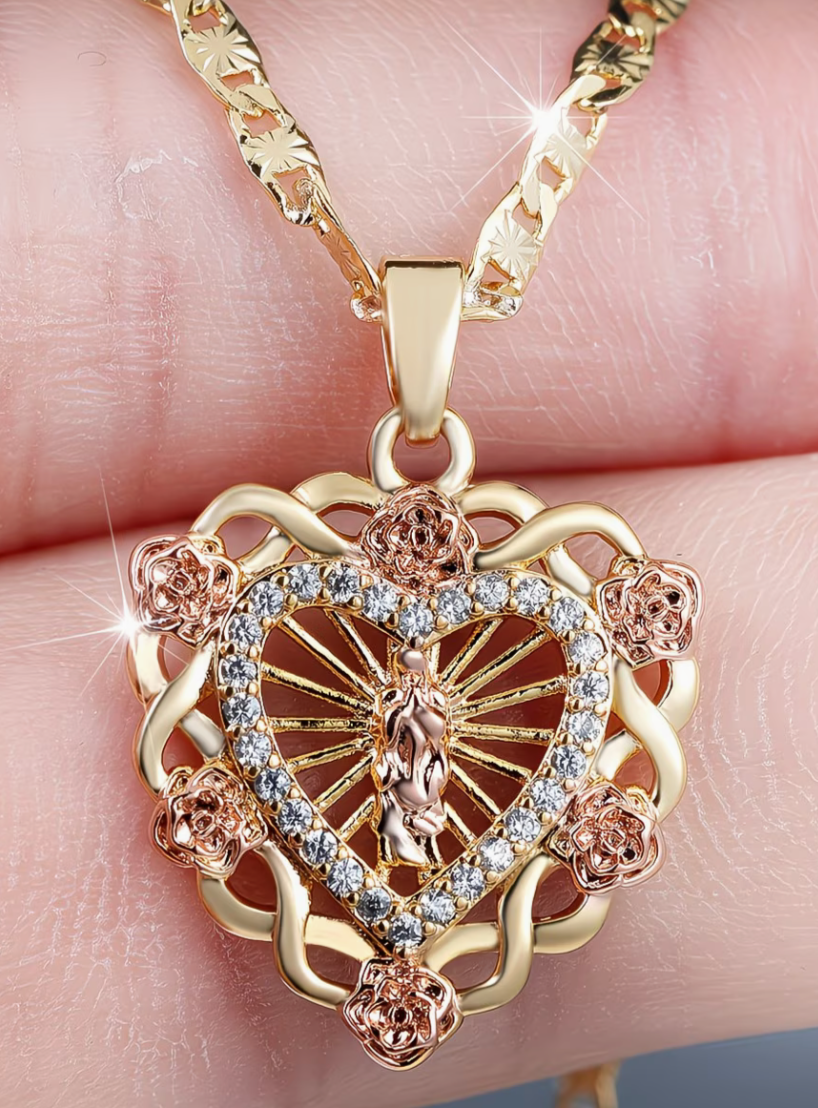 ROSES+HEART+MOTHER +MARY+GOLDEN+HEART+PENDANT+PRAYER++DIVINE+SPIRITUAL+RELIGIOUS+FAITH+BIBLE+REVMARIAPIO+GOSPEL+WORSHIP+SACRED+JEWELRY