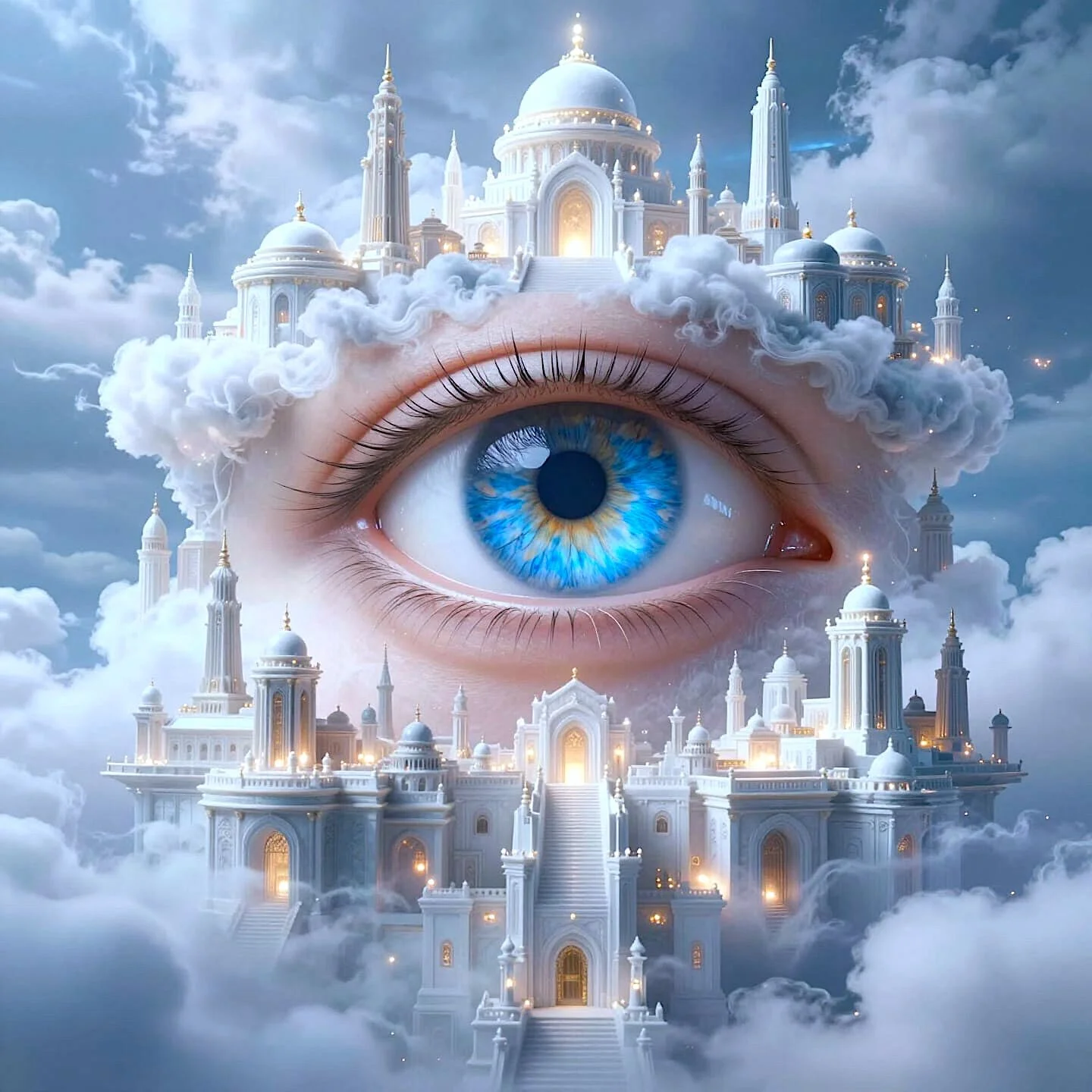 Religious artwork of The All Seeing Blue Eye of our Creator The Heavenly Father Divine image of Heaven