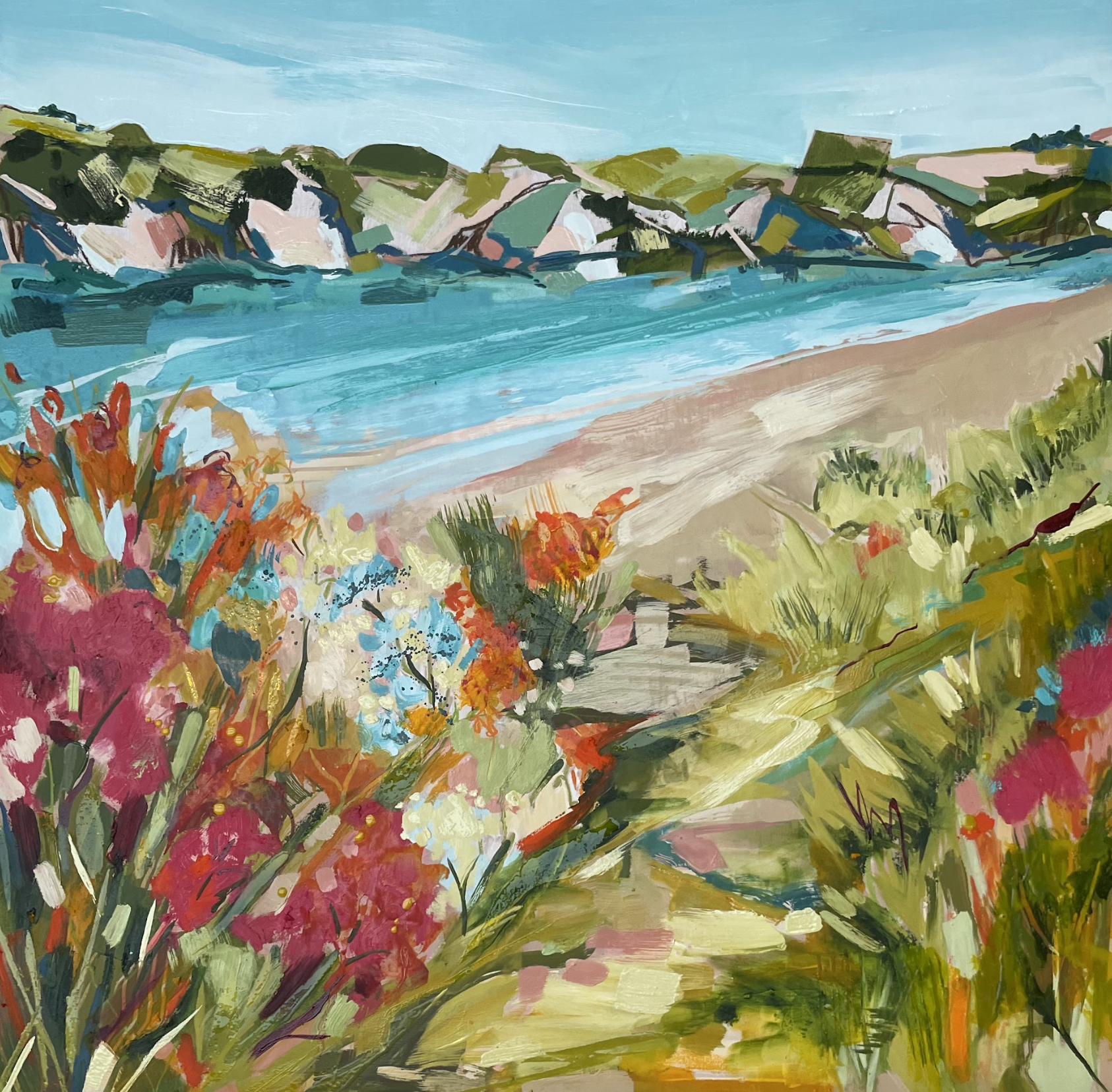 slideInLeft-scroll Coastal Dunes at Crantock painting by Annabel Hill
